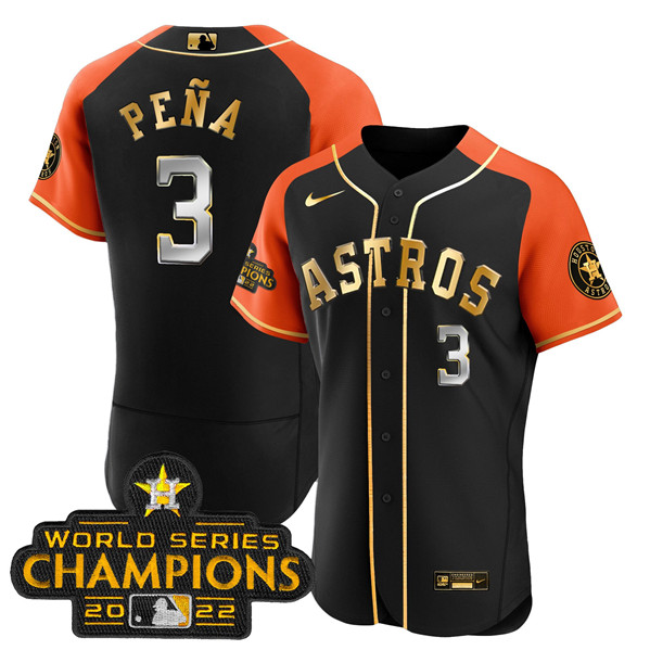 Men's Houston Astros #3 Jeremy Peña 2023 Black Gold V2 Alternate Flex Base Stitched Baseball Jersey